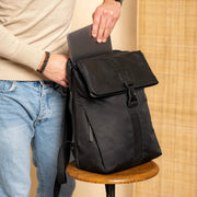 
Classic 100% Full-Grain leather Backpack - Rear Perspective Showing Reinforced Leather Straps & Stitching