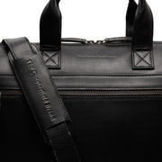 
Solid Antique Brass Hardware & Heavy-Duty Dual Zipper Detail on Levanto Full-Grain Leather Laptop Bag