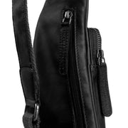 
Solid Antique Brass Hardware & Heavy-Duty Dual Zipper Detail on Leather Sling Bag Logan
