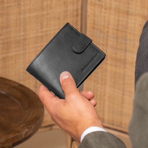
Classic 100% Full-Grain leather Wallet - Rear Perspective Showing Reinforced Leather Straps & Stitching