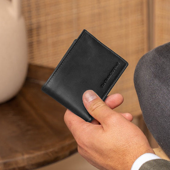 
Classic 100% Full-Grain leather Wallet - Rear Perspective Showing Reinforced Leather Straps & Stitching
