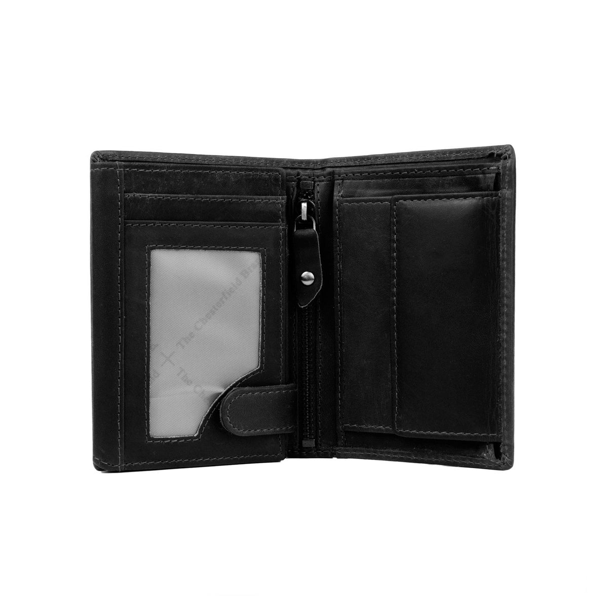 
Classic 100% Full-Grain leather Wallet - Rear Perspective Showing Reinforced Leather Straps & Stitching
