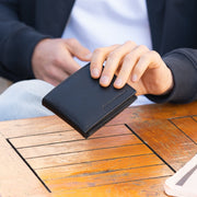 
Classic 100% Full-Grain leather Wallet - Rear Perspective Showing Reinforced Leather Straps & Stitching
