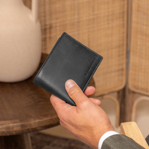 
Classic 100% Full-Grain leather Wallet - Rear Perspective Showing Reinforced Leather Straps & Stitching