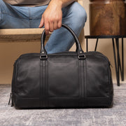 
Classic 100% Full-Grain Leather Duffle Bag - Rear Perspective Showing Reinforced Leather Straps & Stitching