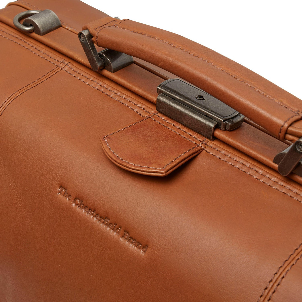 
Classic 100% Full-Grain Leather Duffle Bag - Rear Perspective Showing Reinforced Leather Straps & Stitching