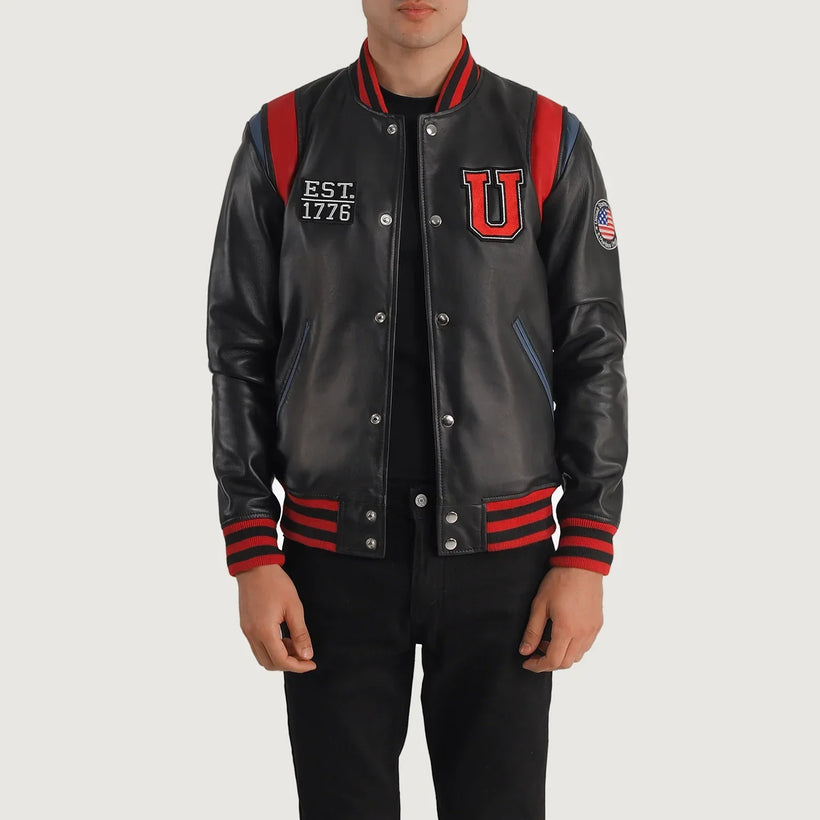 Liberte Usa Black Leather Varsity Jacket