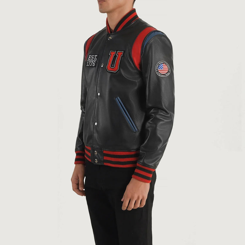 Liberte Usa Black Leather Varsity Jacket
