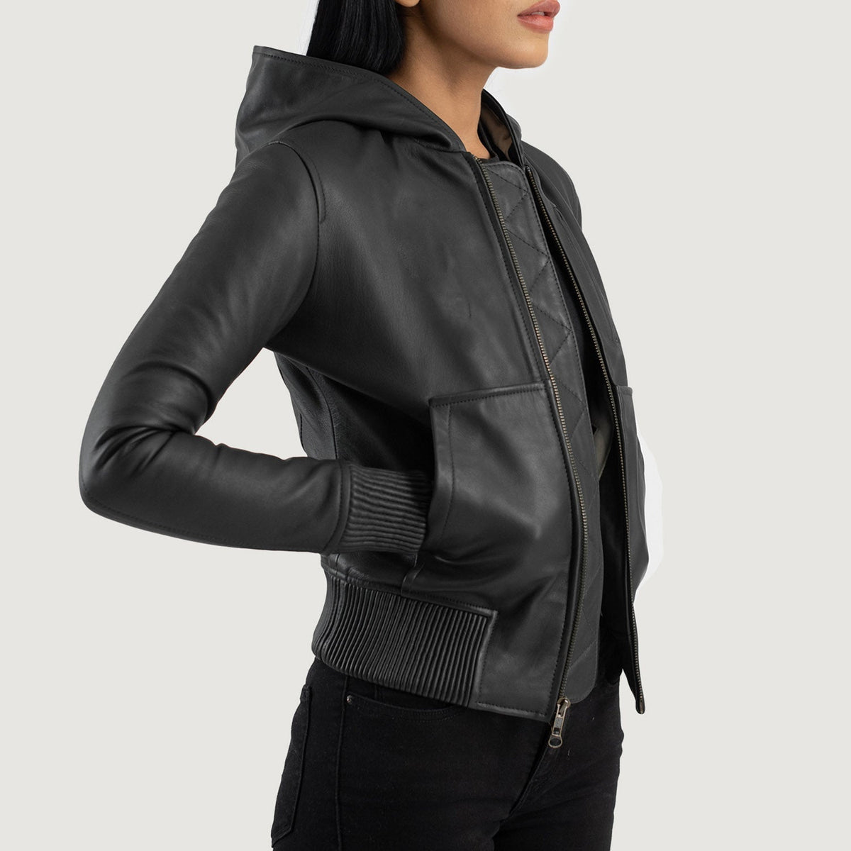 
Luna Hooded Leather Bomber Jacket – alternate product view 2