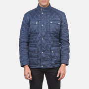 
Men's Nelson Quilted Blue Windbreaker Jacket - Lateral Side Profile View Showing Sleeve Cut & Athletic Taper Fit