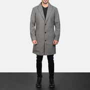 
Men's Petrillo Grey Wool Single Breasted Coat - Lateral Side Profile View Showing Sleeve Cut & Athletic Taper Fit