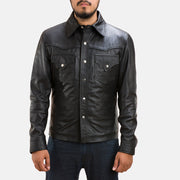 
Black Sheepskin leather Jacket - Back View Showing Tailored Shoulder Fit & Clean Hemline