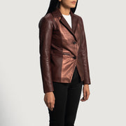 
Maroon Sheepskin leather Blazer - Back View Showing Tailored Shoulder Fit & Clean Hemline