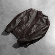 
Styled Fit Perspective of Women's Rumella Maroon Leather Biker Jacket on Model - Natural Daylight Drape