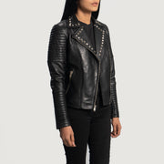
Black Sheepskin Leather Biker Jacket - Back View Showing Tailored Shoulder Fit & Clean Hemline