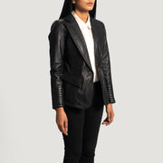 
Black Sheepskin leather Blazer - Back View Showing Tailored Shoulder Fit & Clean Hemline