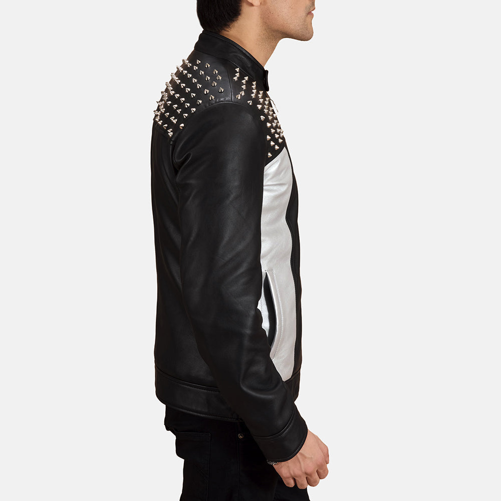 
Black Sheepskin Leather Biker Jacket - Back View Showing Tailored Shoulder Fit & Clean Hemline