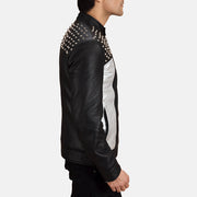 
Black Sheepskin Leather Biker Jacket - Back View Showing Tailored Shoulder Fit & Clean Hemline