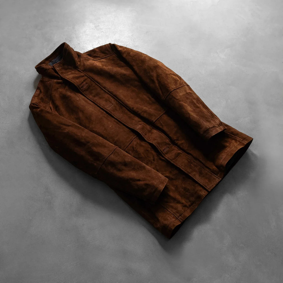 
Open hem & Hem Craftsmanship Construction Detail on Men's Sheriff Brown Suede Jacket