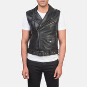 
Close-Up Detail of Notch & Zipper Hardware on Men's Sullivan Black Leather Biker Vest