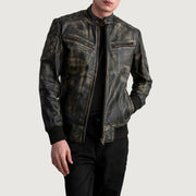 
Rib Knit & Hem Craftsmanship Construction Detail on Men's Sven Mocha Suede Bomber Jacket