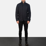 
Men's Thomas Black Wool Jacket - Lateral Side Profile View Showing Sleeve Cut & Athletic Taper Fit