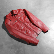 
Open hem & Hem Craftsmanship Construction Detail on Women's Tomachi Red Leather Jacket