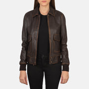 
Rib knit & Hem Craftsmanship Construction Detail on Women's Westa A-2 Black Leather Bomber Jacket
