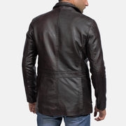 
Men's Wine Black Leather Blazer - Lateral Side Profile View Showing Sleeve Cut & Athletic Taper Fit