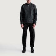 
Close-Up Detail of Snap Button & Zipper Hardware on Zen Tumbled Black Leather Biker Jacket